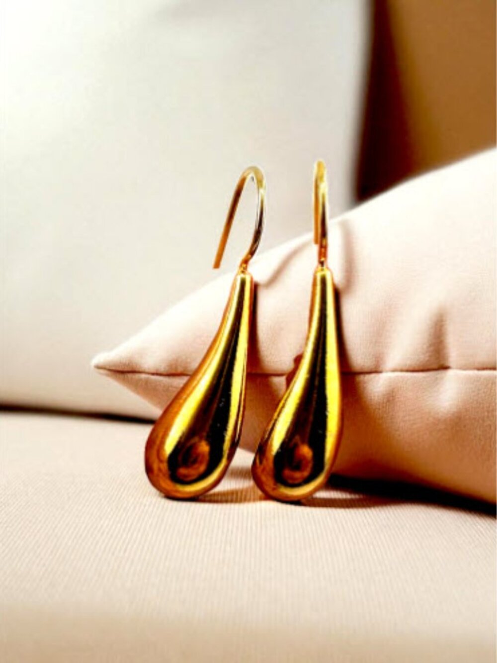 Gold Plated Teardrop Earrings Minimalist Dangle Drops Modern Classic